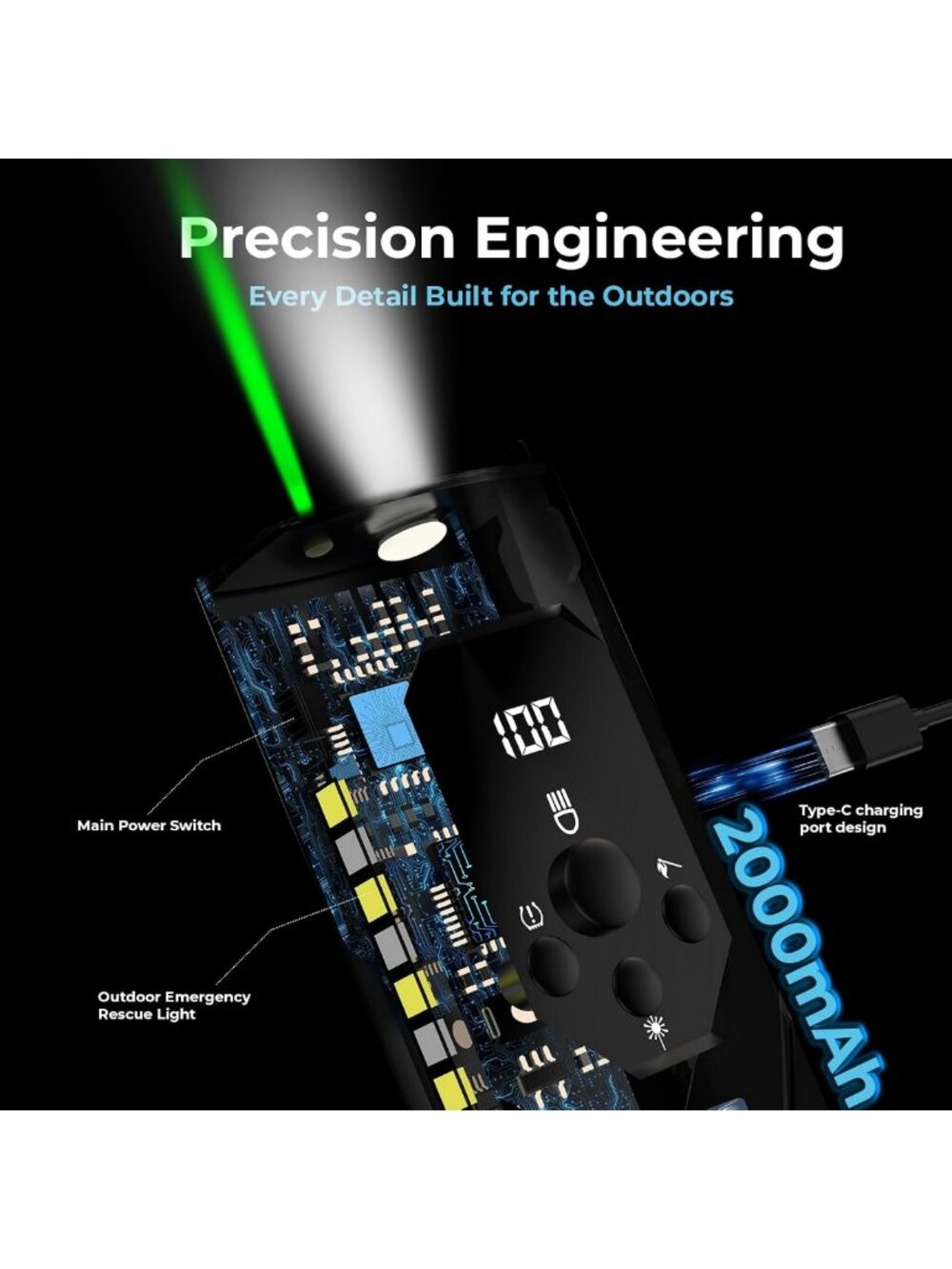 Portable LED Flashlight with Digital Battery Display, Multi-Function Control - Picture 8 of 8
